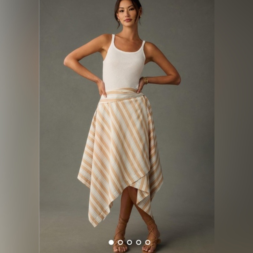 NWT Anthropologie Maeve Striped Tan and White Asymmetrical Skirt